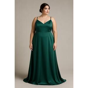 Birdy Grey Satin Maxi Dress – 1X – Emerald Green Formal Gown Holiday Party